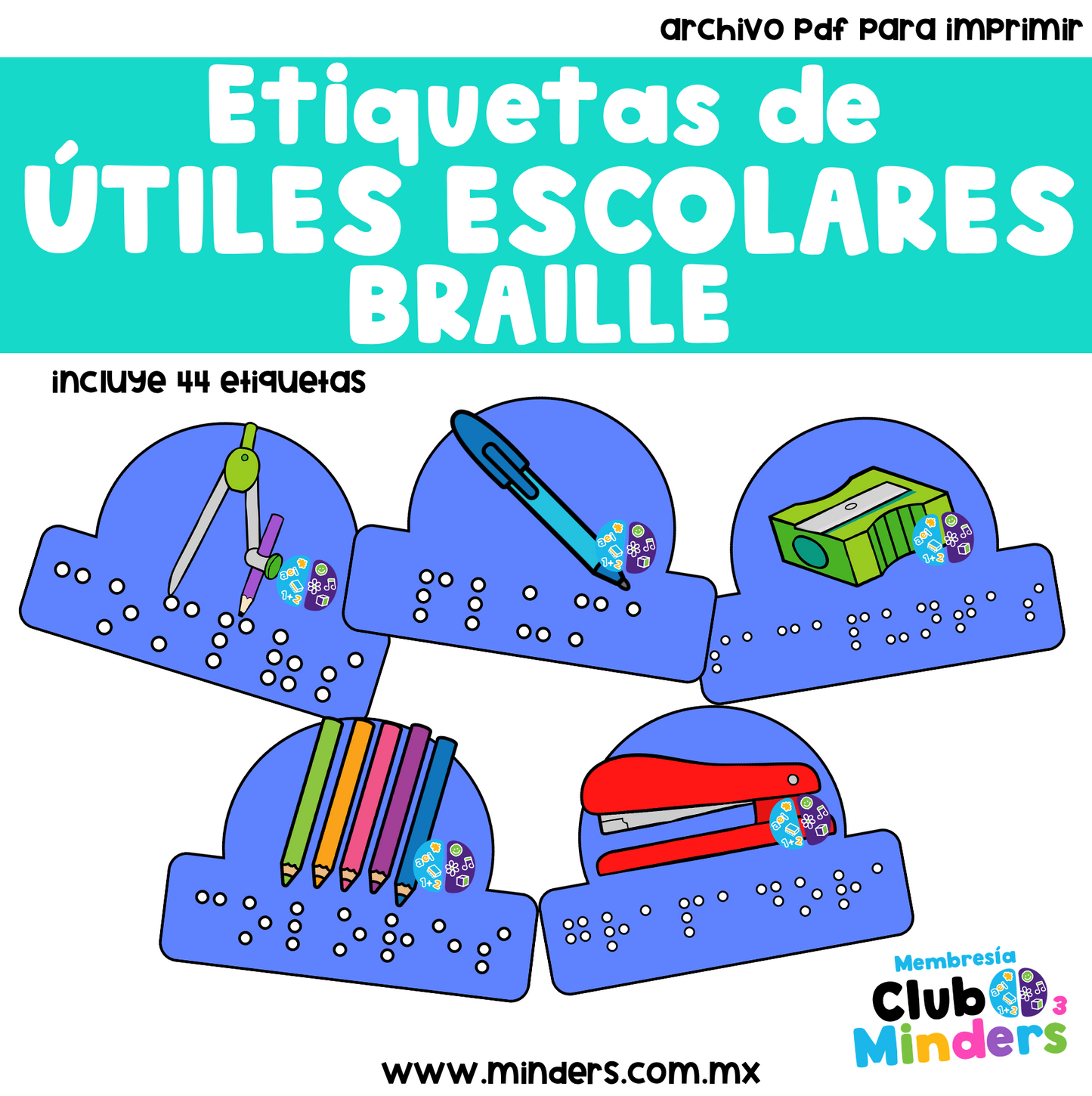 Etiquetas de útiles escolares Braille