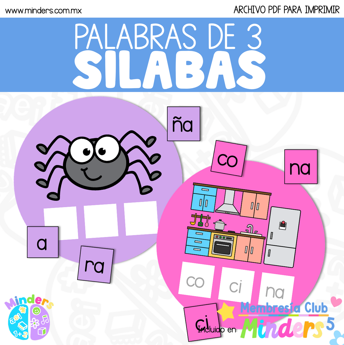 Círculos de palabras de 3 sílabas