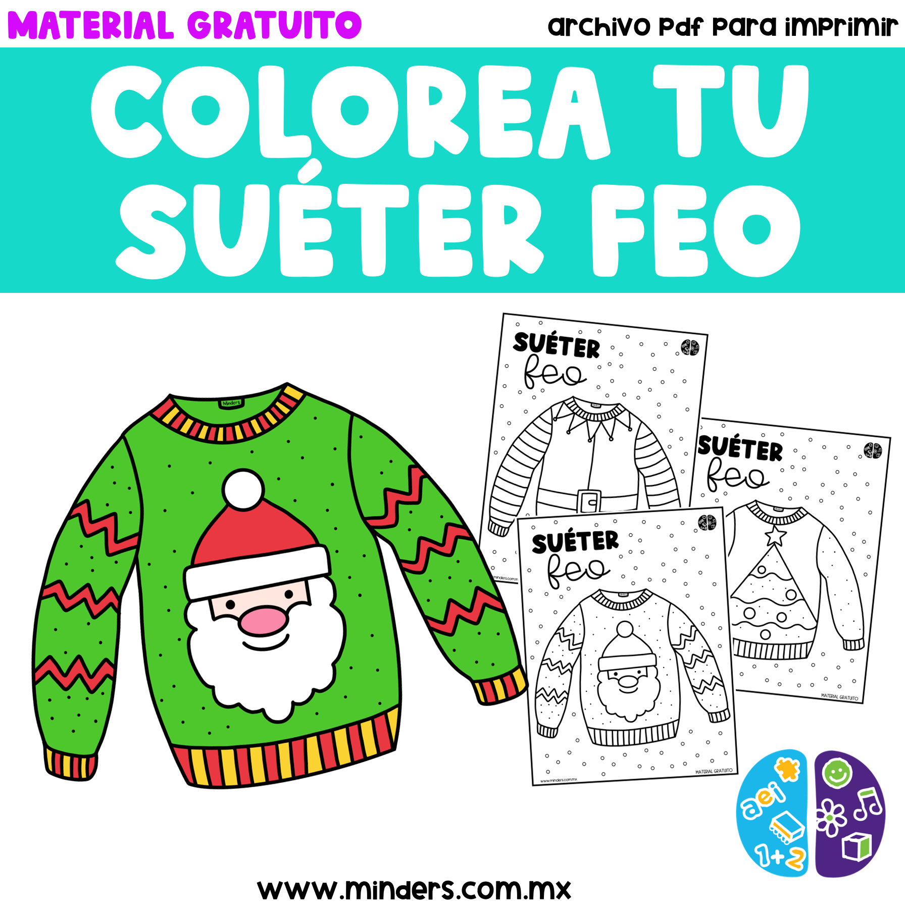 Colorea tu Suéter Feo Material Gratuito Mindersmx