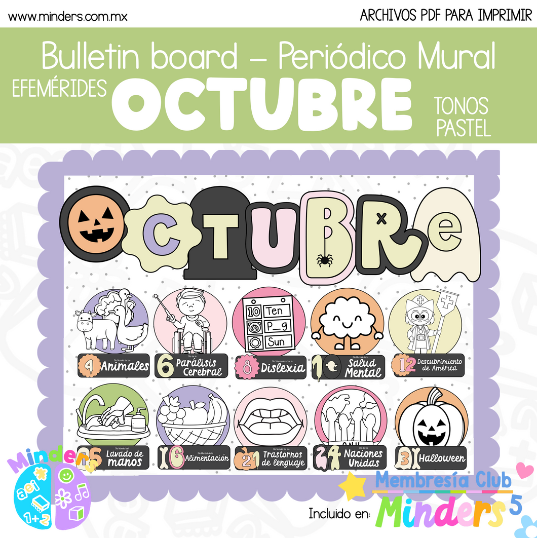 Bulletin board - Mural Efemérides de Octubre - Tonos Pastel