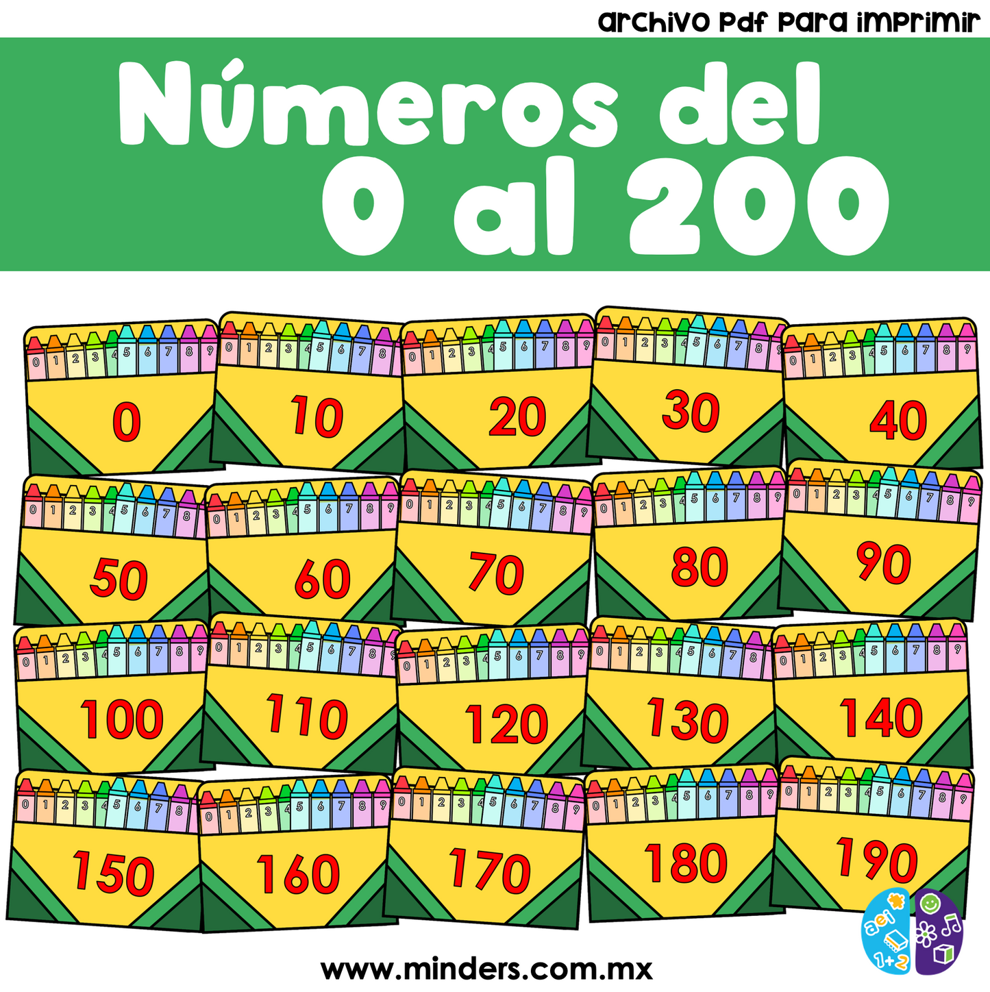Números del 0 al 200 estilo Crayola