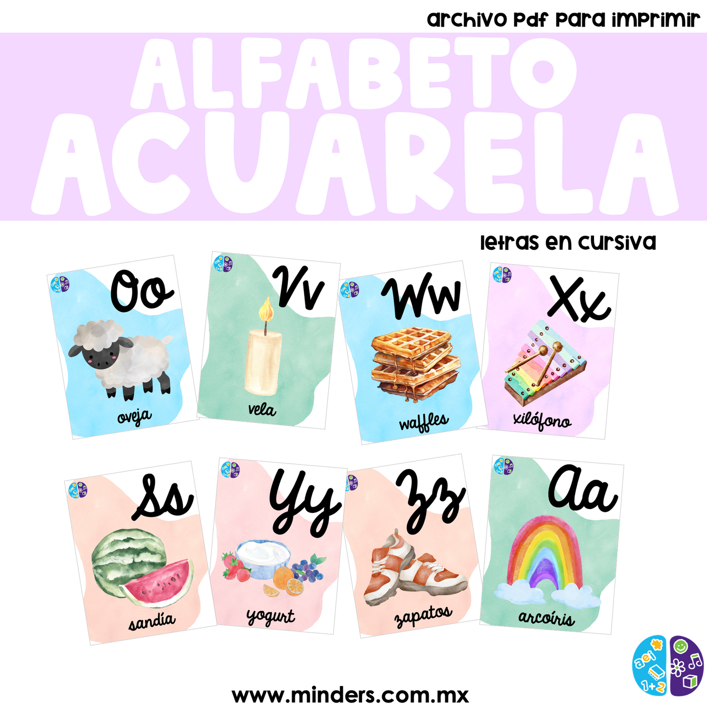 Abecedario Acuarela Cursiva