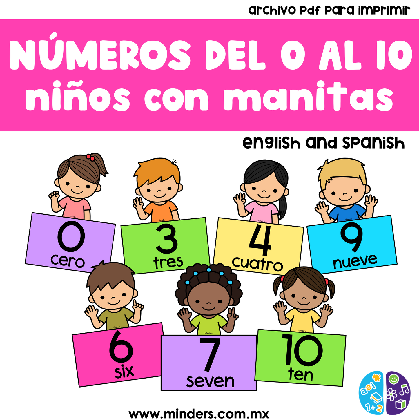 Números del 0 al 10 niños con manitas