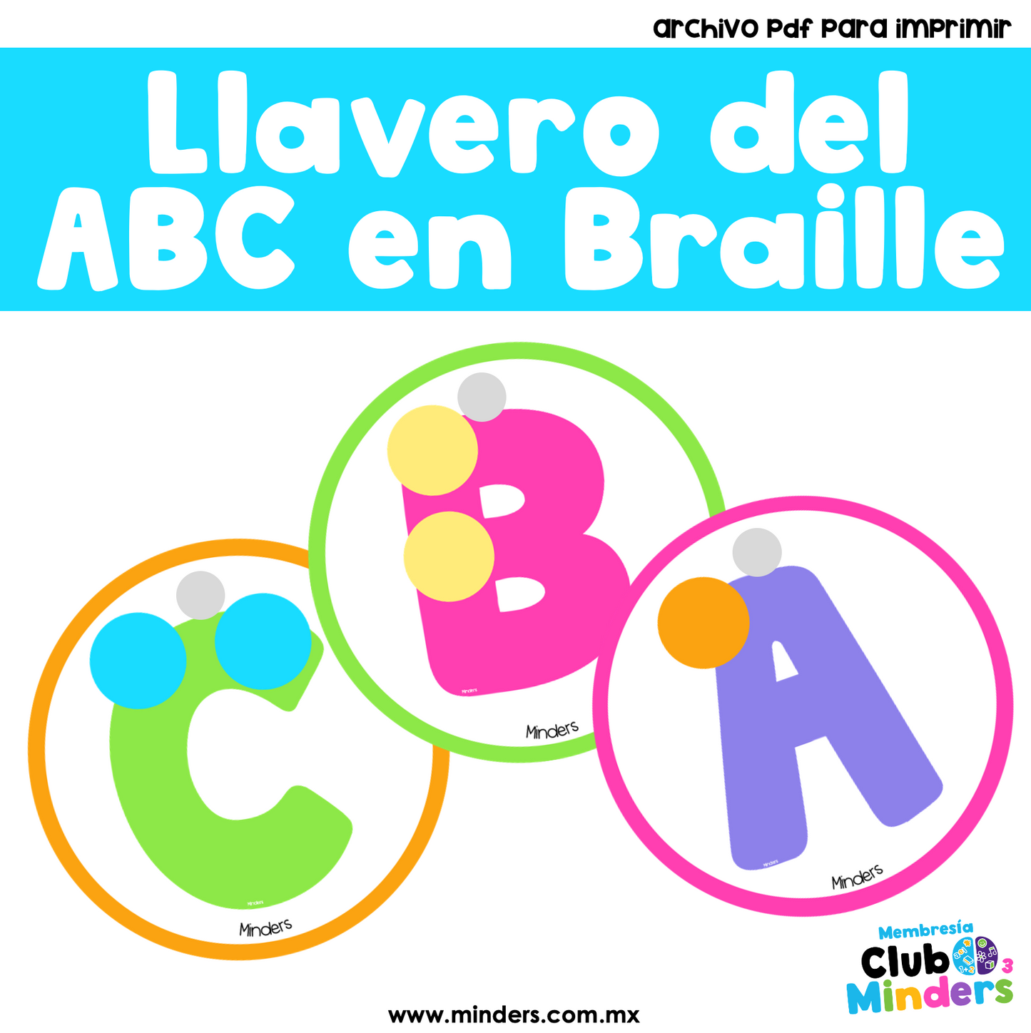 Llavero del abecedario en Braille