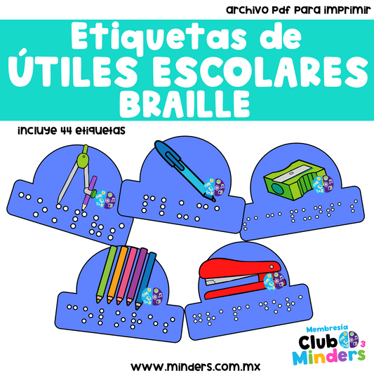 Etiquetas de útiles escolares Braille