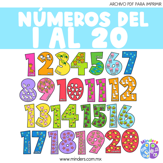 Números del 1 al 20 Animalitos