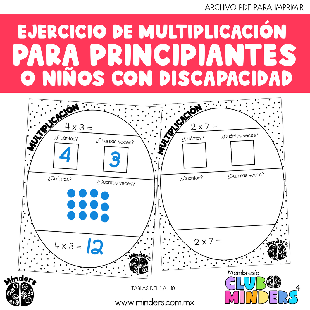 Multiplication Exercise for Beginners or Children with Disabilities