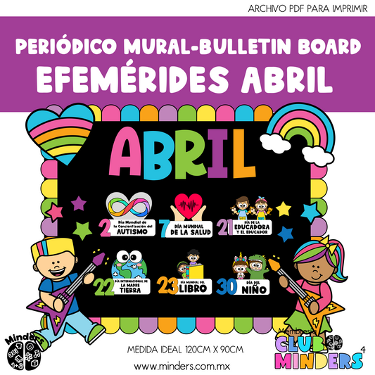 Bulletin board - periodico mural Efemerides Abril Arcoíris Neón