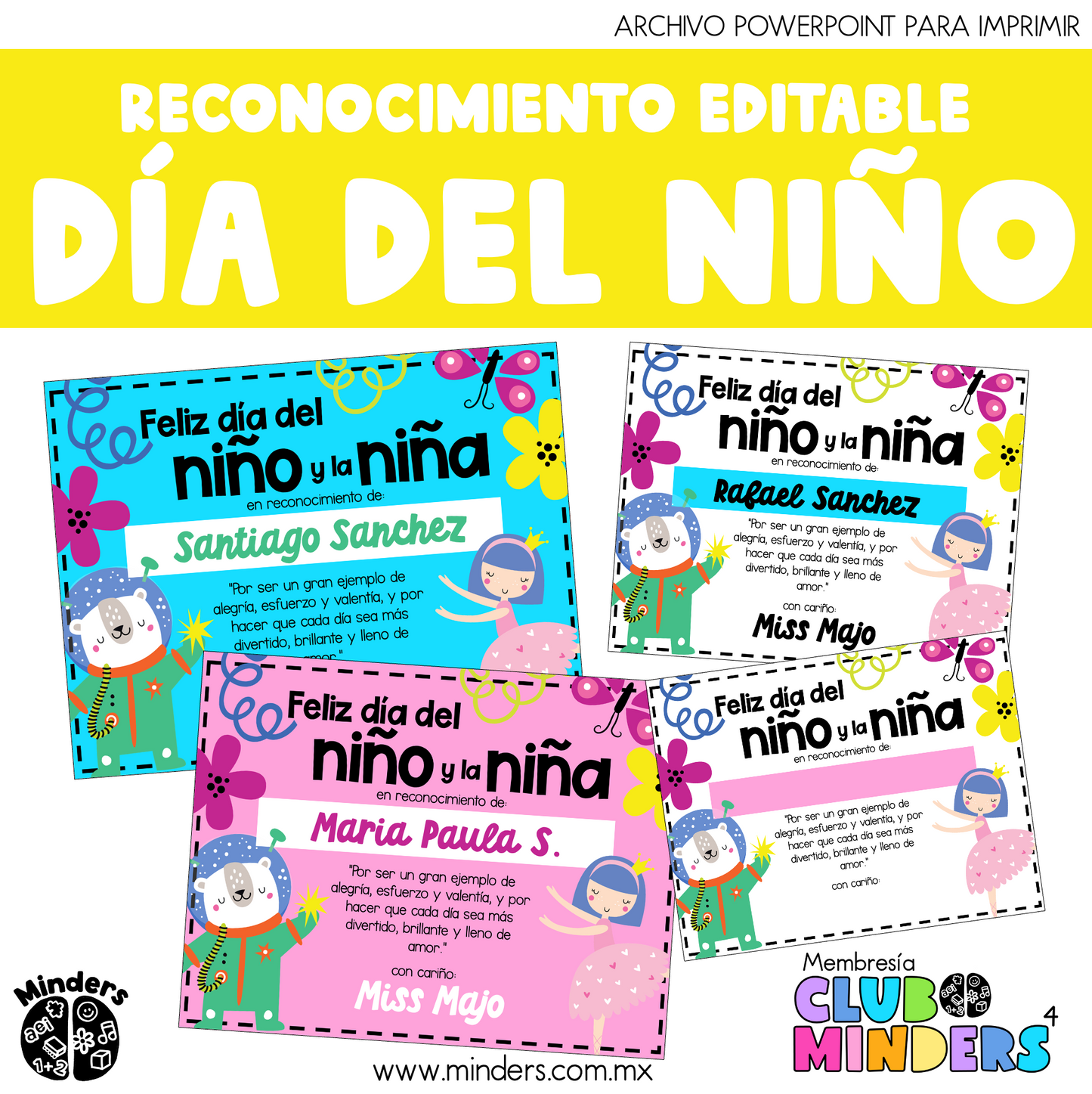 Reconocimiento editable Día del niño y de la niña
