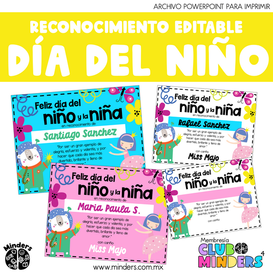 Reconocimiento editable Día del niño y de la niña