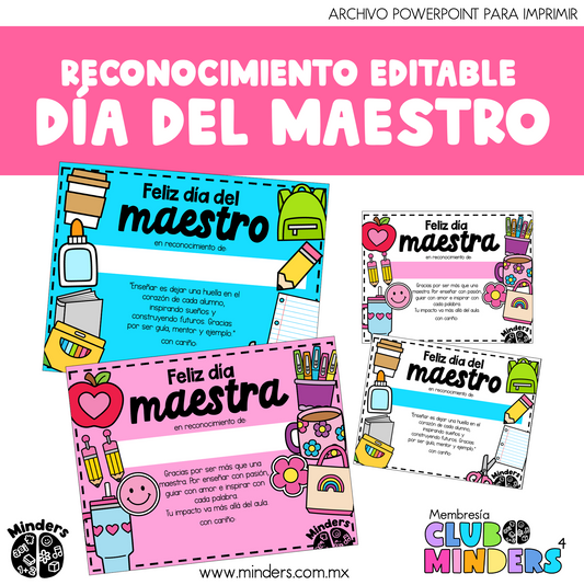 Reconocimiento Editable Día del Maestro