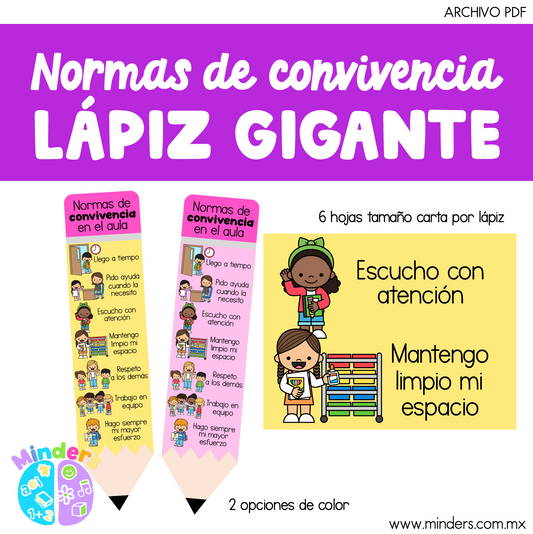 Lápiz gigante con las normas de convivencia