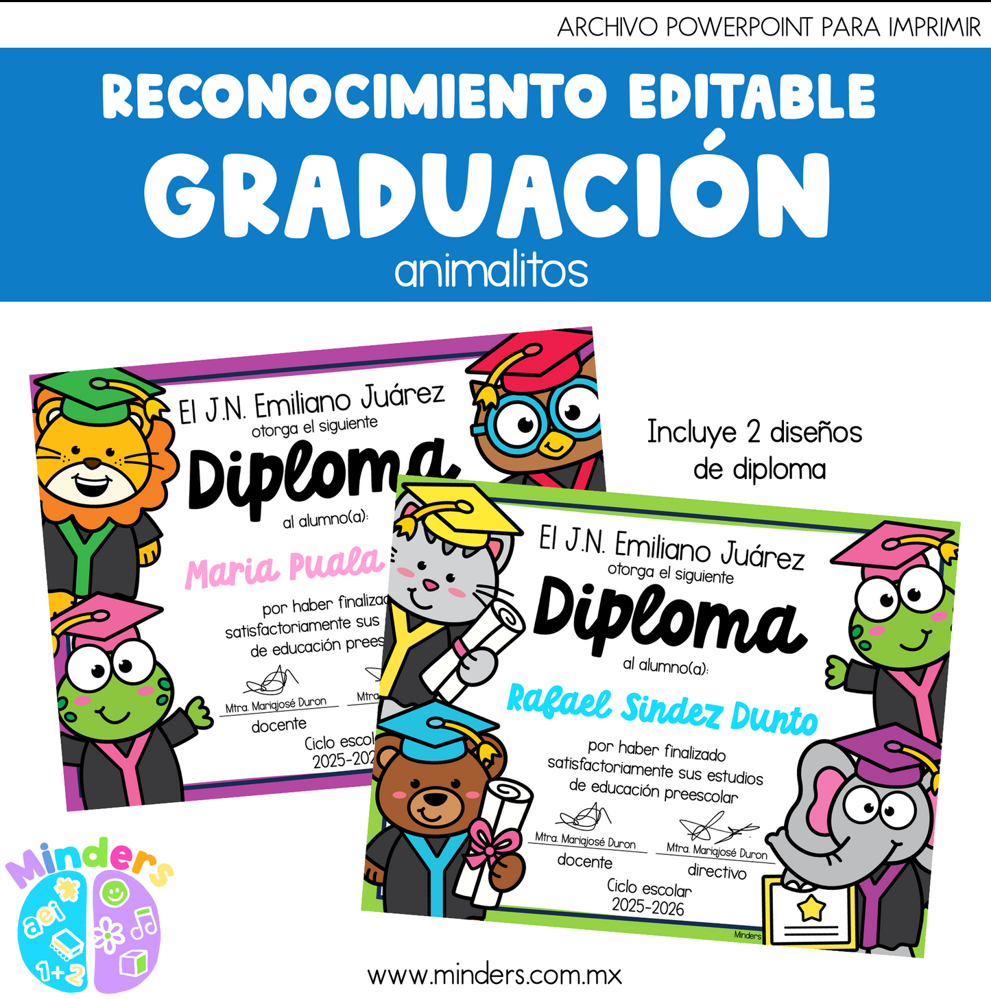 Reconocimiento editable Graduación de animalitos