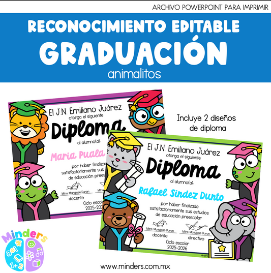 Reconocimiento editable Graduación de animalitos
