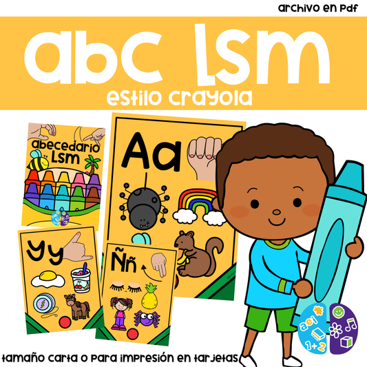 Abecedario Tipo Crayola LSM Lengua de Señas Mexicana - Minders